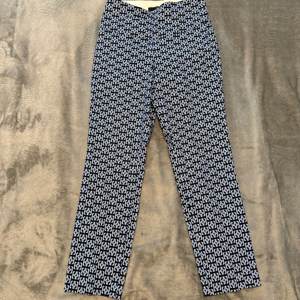 black, blue & white stretch pants; size 8